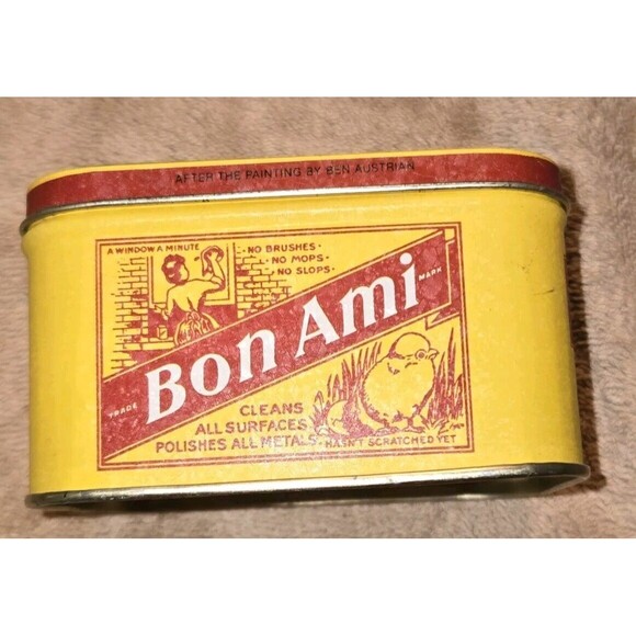 Vintage 1983 Bon Ami Soap Tin Can Yellow Chicks On Lid Advertising Bristol Ware - Picture 2 of 9